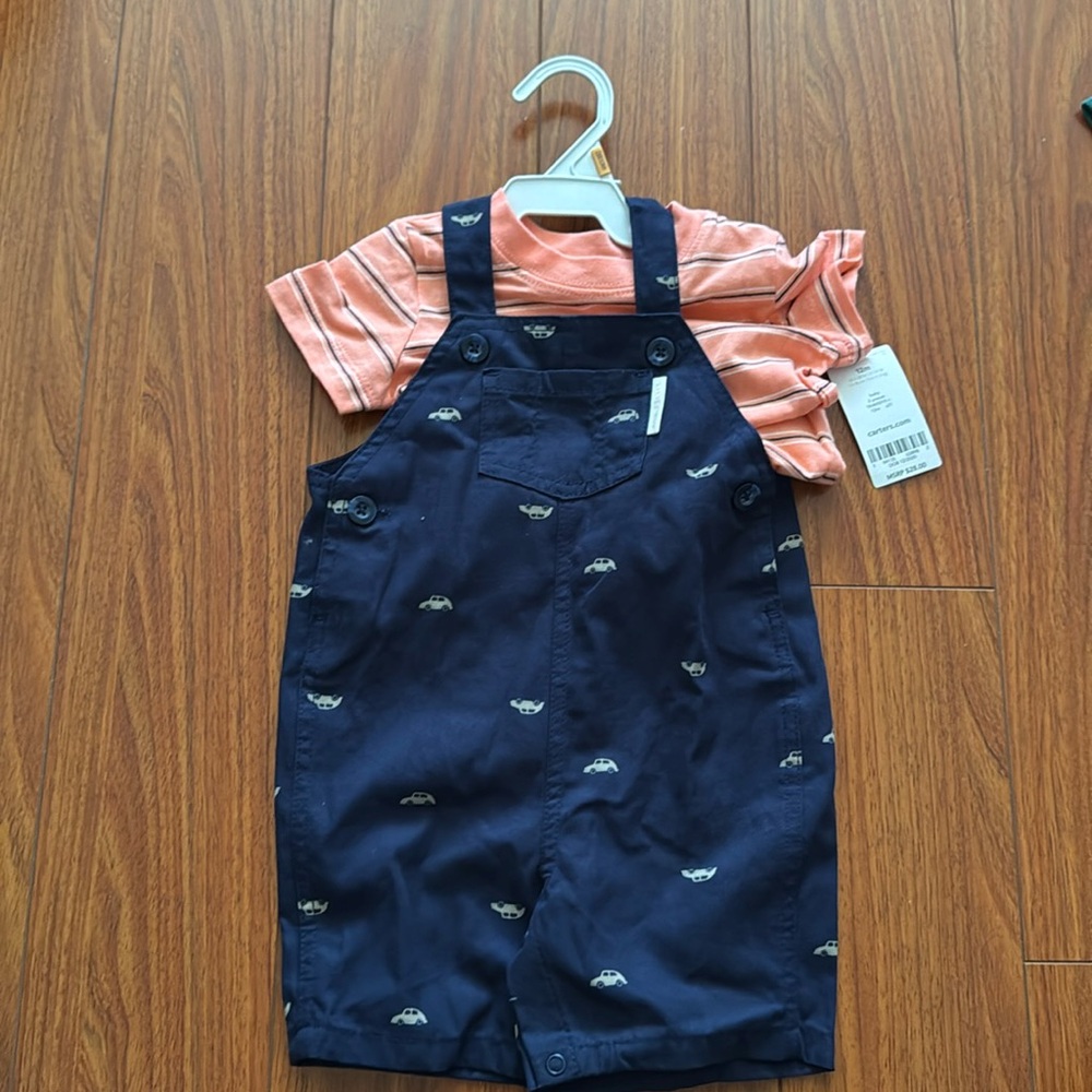 Carter's Overalls 2-Piece Striped Shirt & Cars Overalls